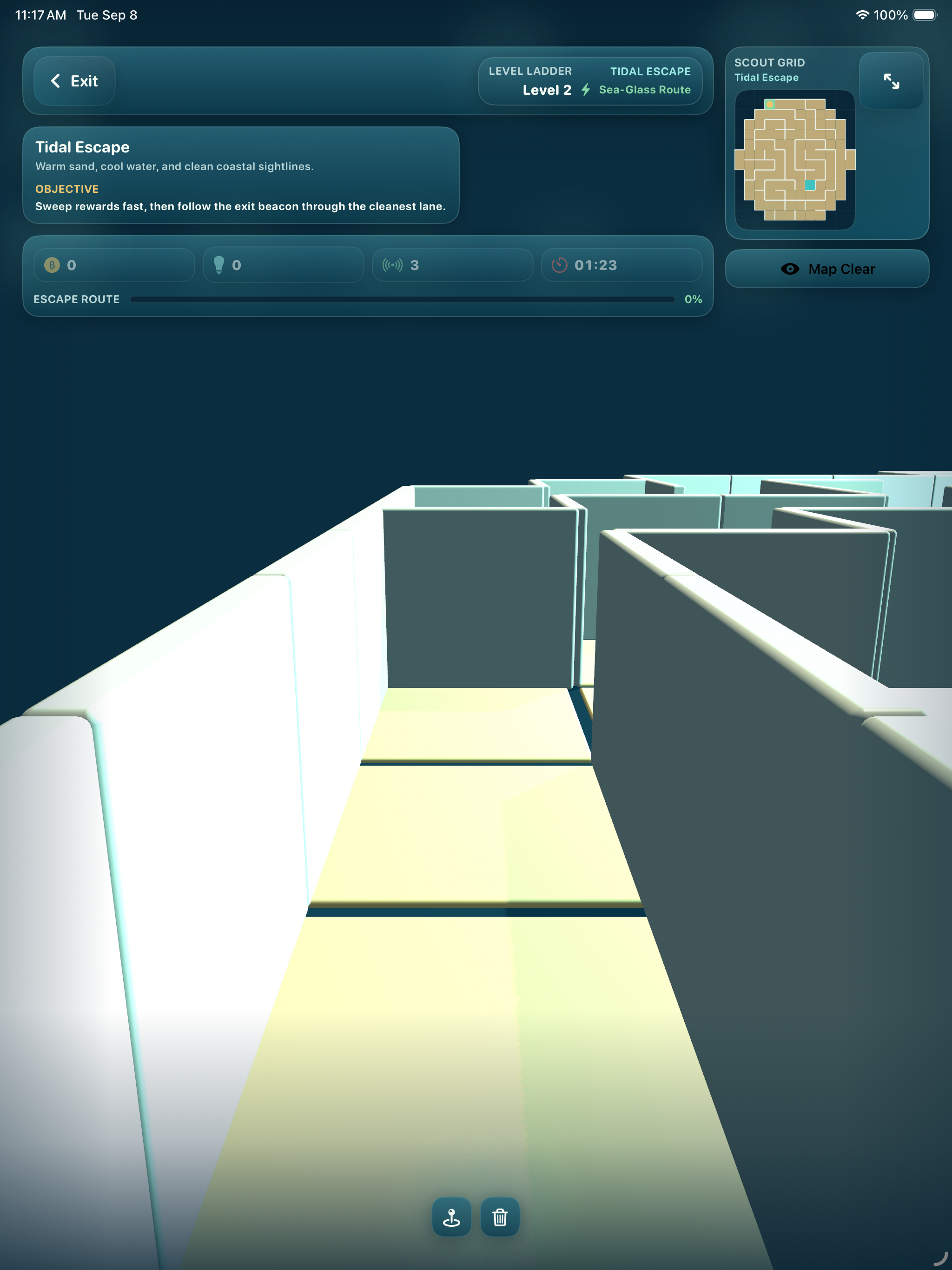 Tidal Escape maze gameplay on iPad.